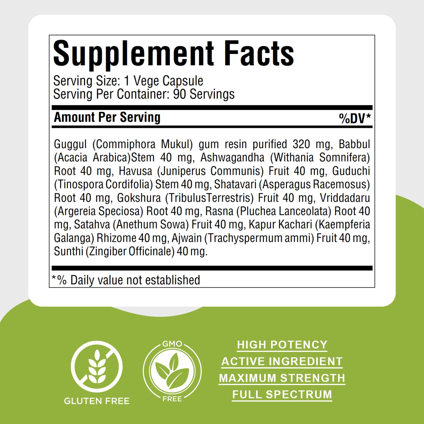 Trayodasanga Guggulu - Ayurvedic Herbal Supplement - 90 Vege Capsules - 800 Mg Each