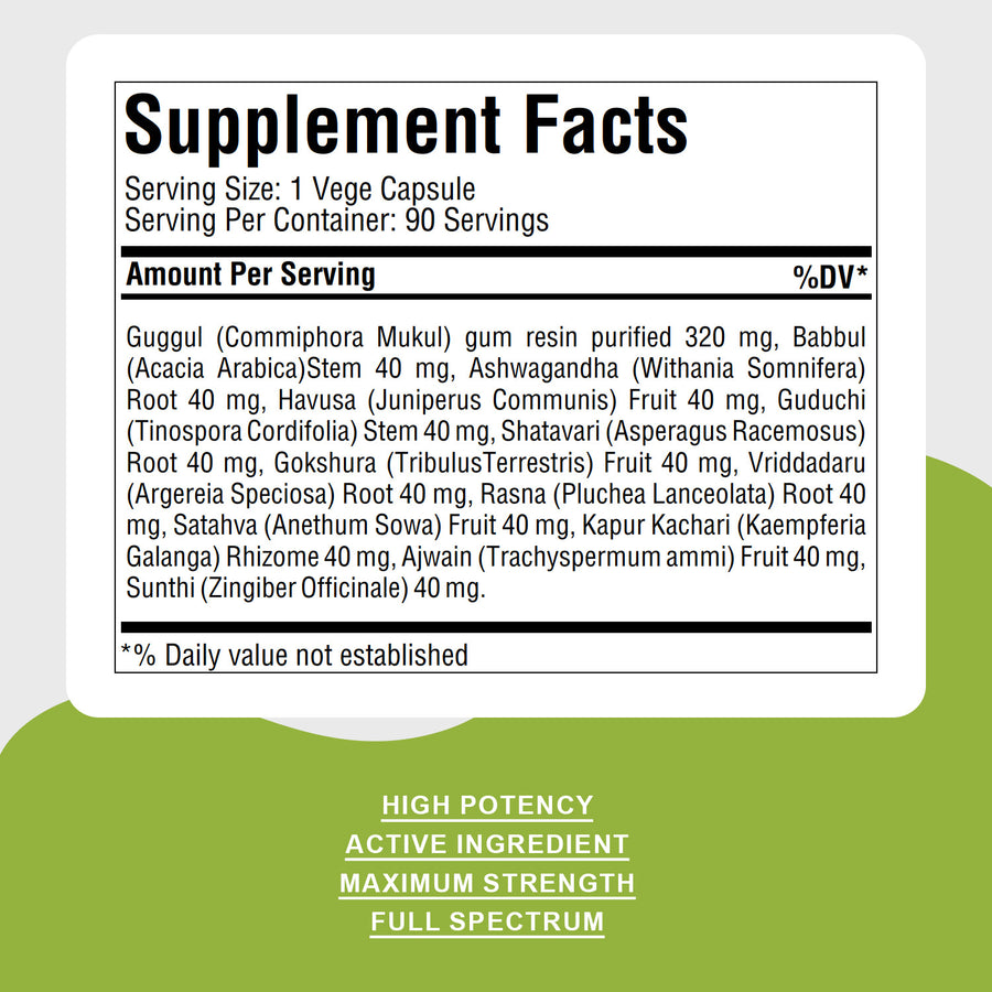 Trayodasanga Guggulu - Ayurvedic Herbal Supplement - 90 Vege Capsules - 800 Mg Each