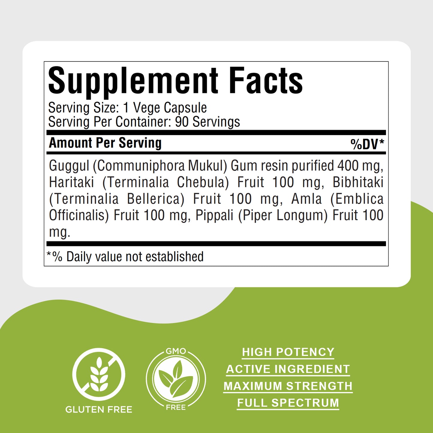 Triphala Guggulu - Ayurvedic Herbal Supplement - 90 Vege Capsules - 800 Mg Each