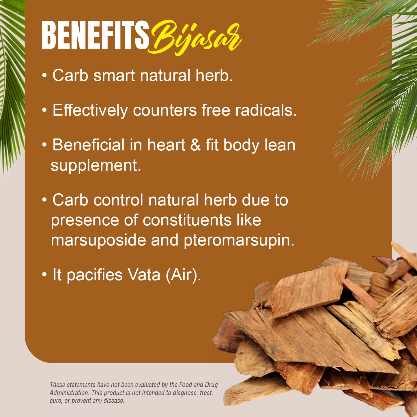 Bijasar Capsules - Pterocarpus Marsupium - 10% Tannins - Extract Ratio 10:1 - 60 Vege Capsules - 750 mg each