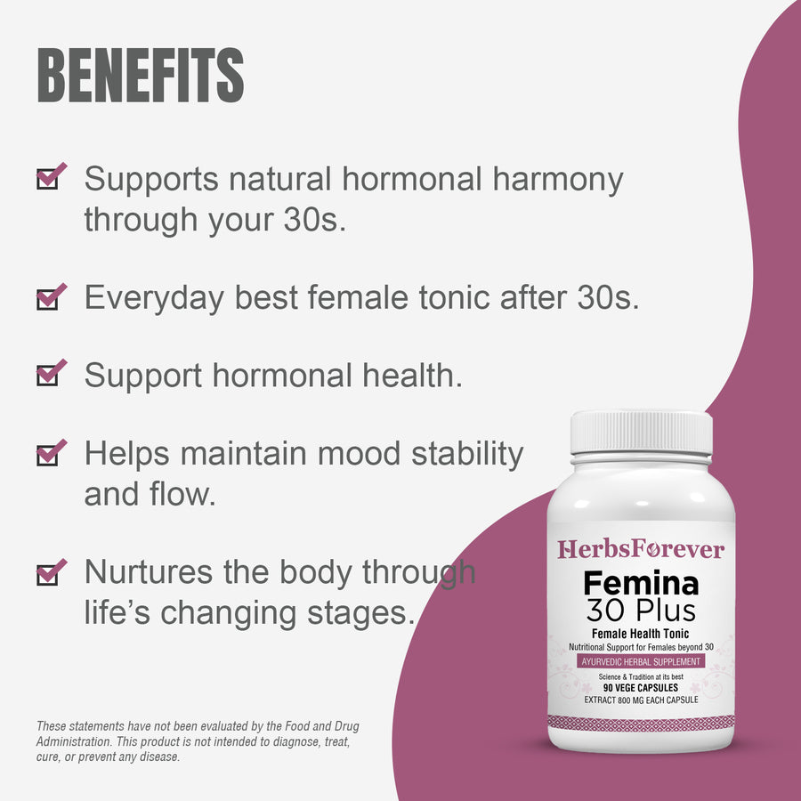 Female 30 Plus Capsules - Ayurvedic Herbal Supplement – 90 Vege Capsules – 800 Mg Each