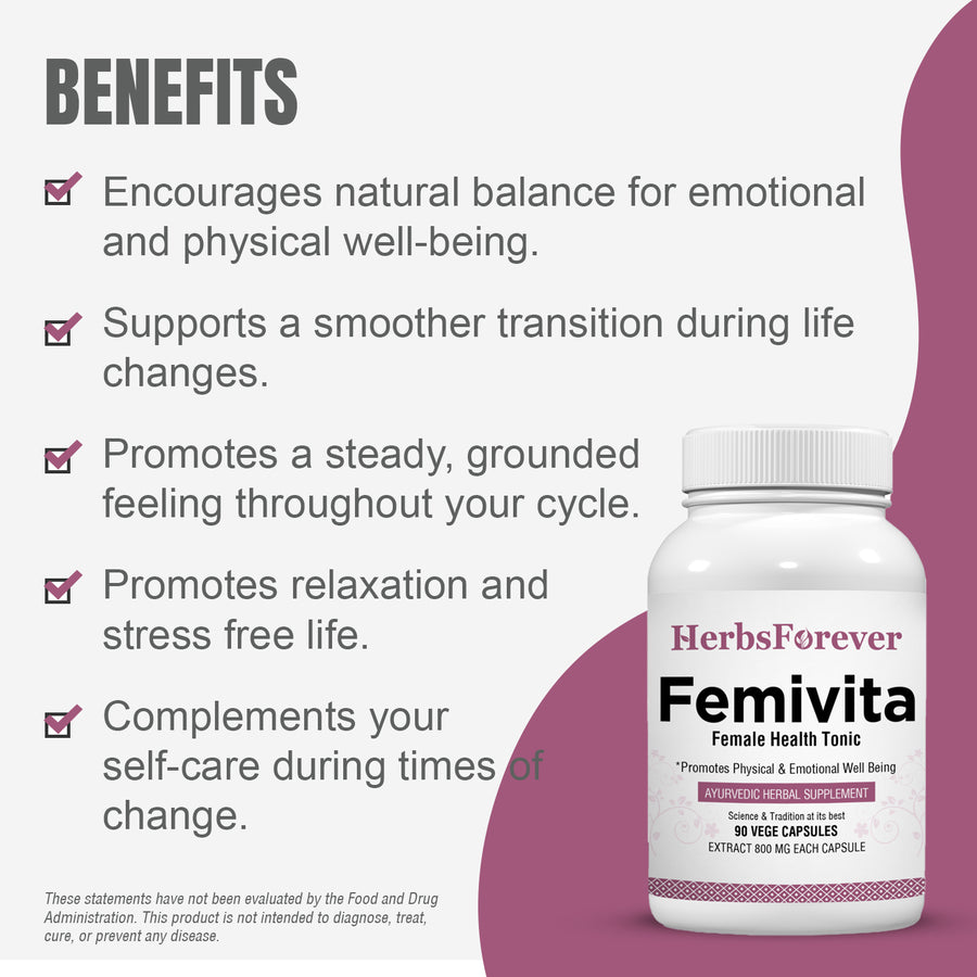 Femivita Capsules - Ayurvedic Herbal Supplement – 90 Vege Capsules – 800 Mg Each