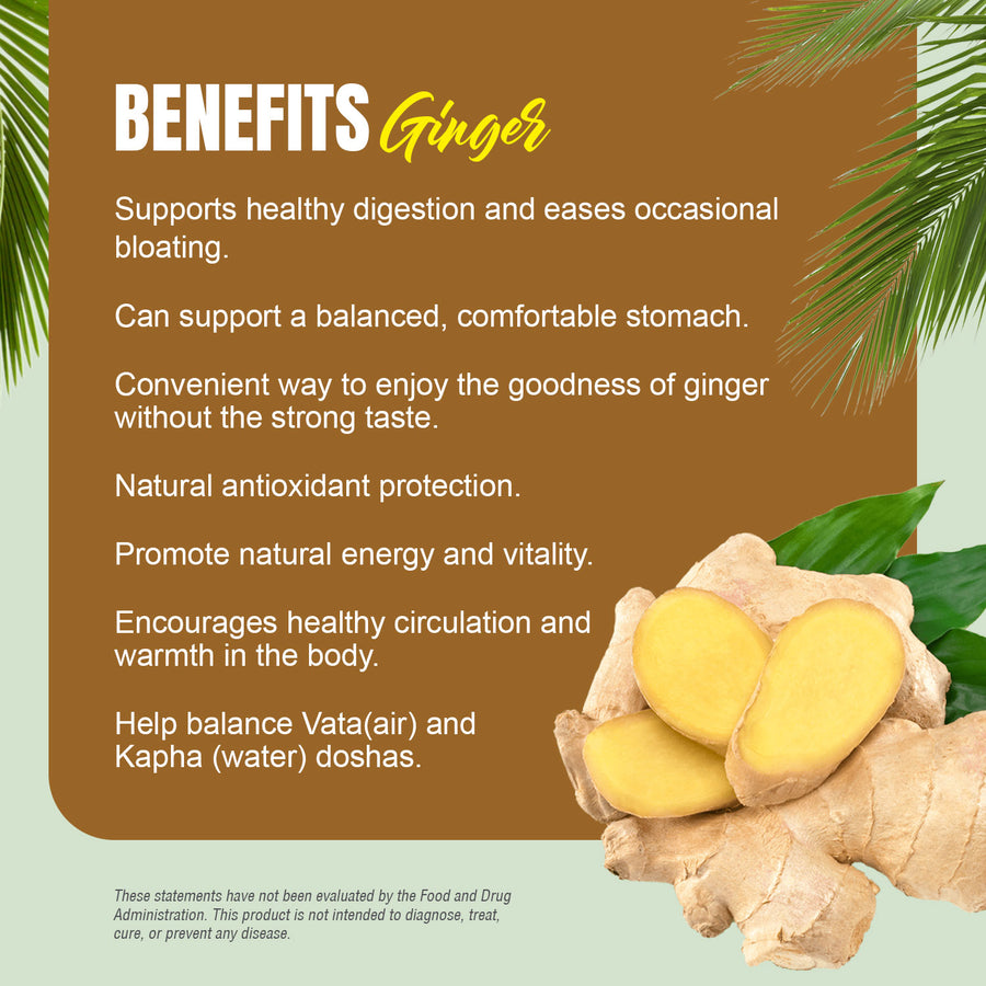 Ginger Capsules - ZingiberOfficinale - 1.5% Gingerols - Extract Ratio 6:1 - 90 Vege Capsules - 700 mg each