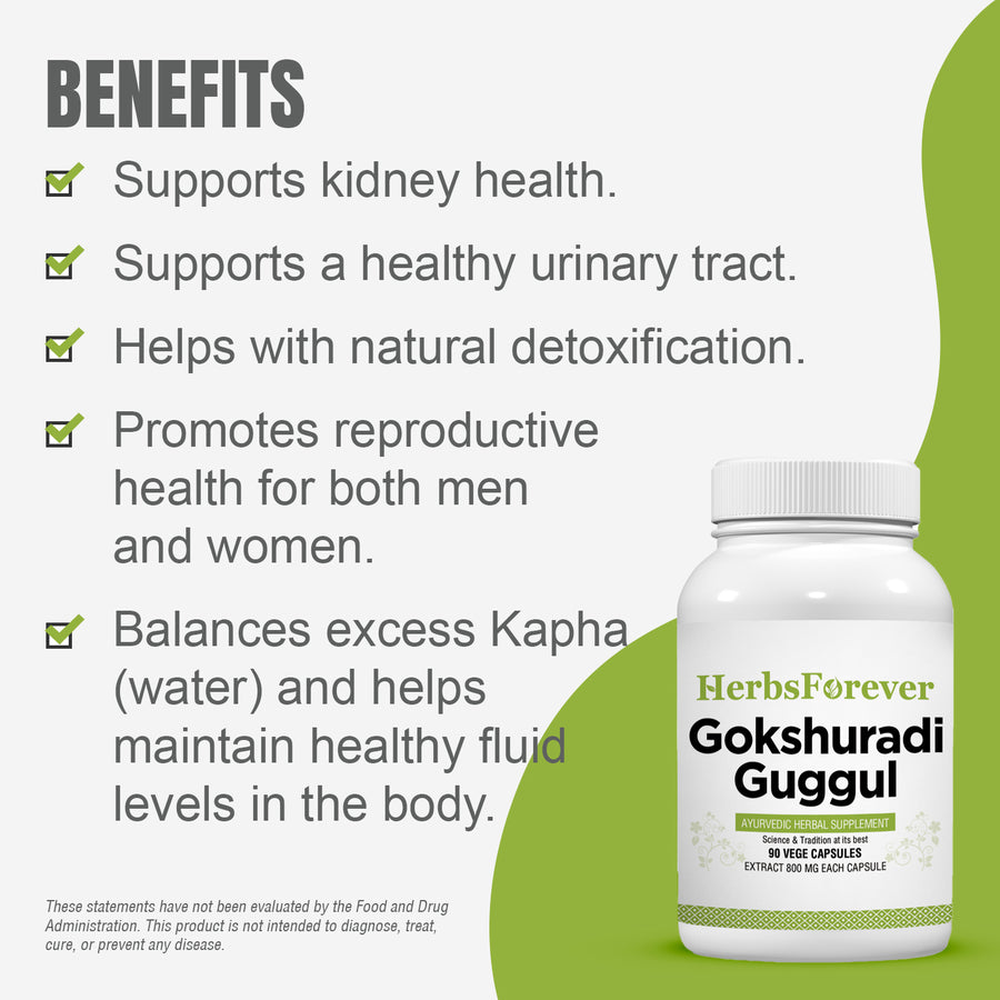 Gokshuradi Guggulu - Ayurvedic Herbal Supplement - 90 Vege Capsules - 800 Mg Each