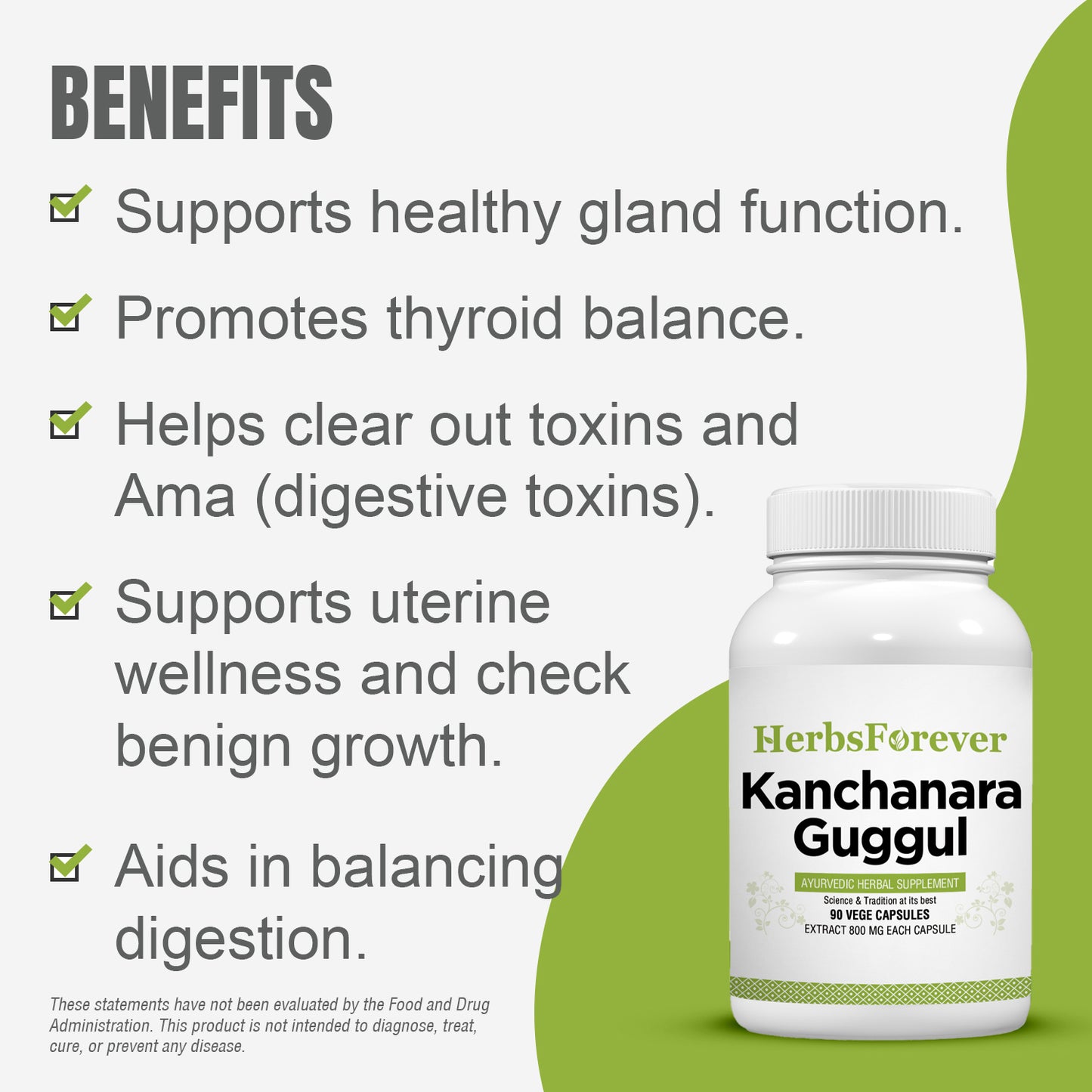 Kanchnara Guggulu - Ayurvedic Herbal Supplement - 90 Vege Capsules - 800 Mg Each