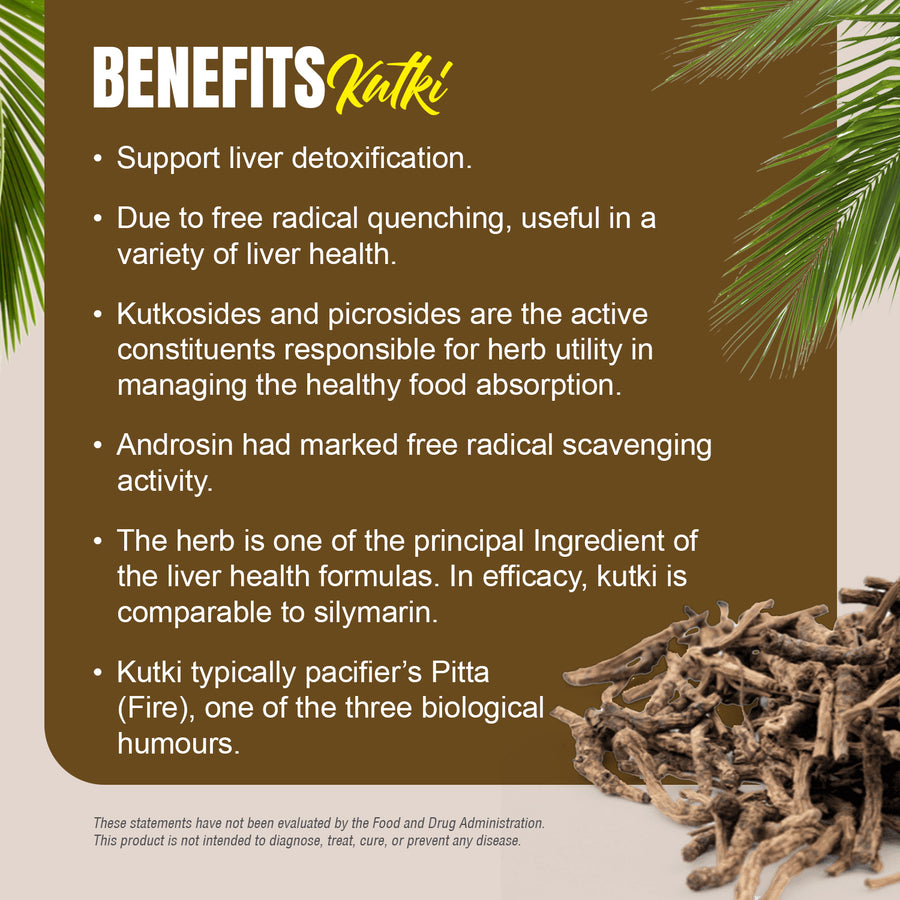 Kutki Capsules - Picrohiza Kurroa - 7% Kutkin - Extract Ratio 5:1 - 60 Vege Capsules - 800 mg each