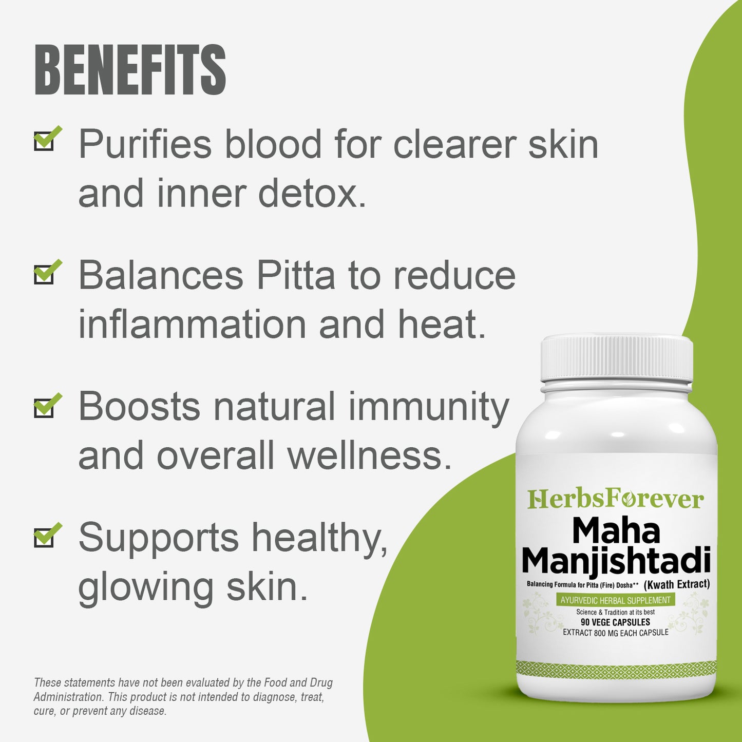 Maha Manjishtadi Kwath - Ayurvedic Herbal Supplement - 90 Vege Capsules - 800 Mg Each