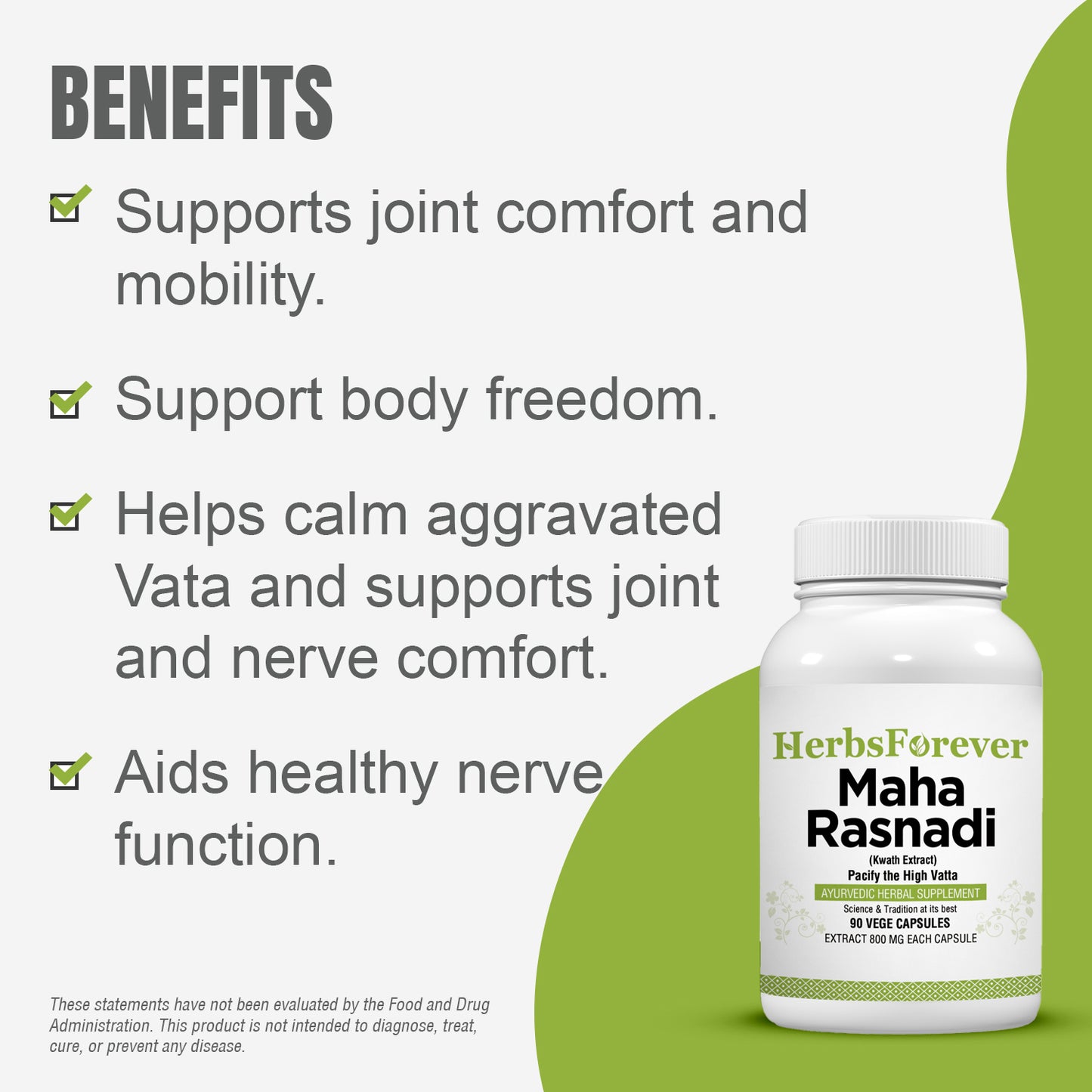 Maharasnadi Kwath - Ayurvedic Herbal Supplement - 90 Vege Capsules - 800 Mg Each