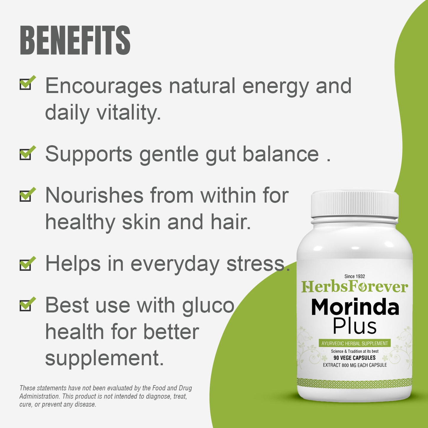 Morinda Plus Capsules - Ayurvedic Herbal Supplement – 90 Vege Capsules – 800 Mg Each