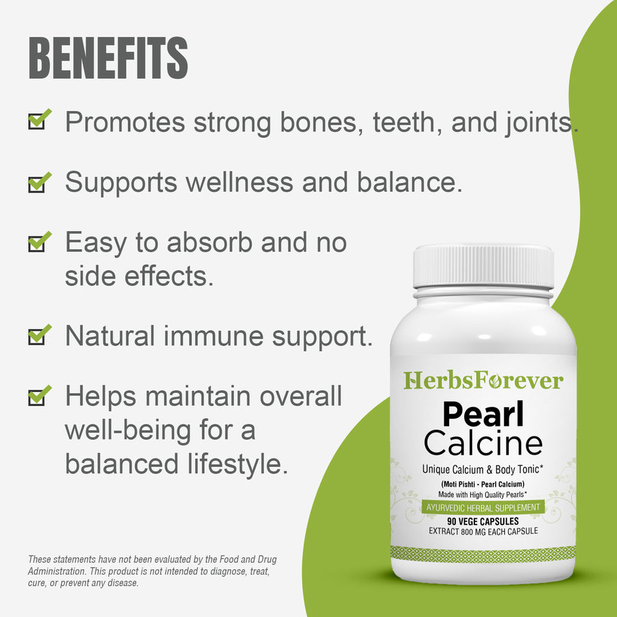 Pearl Calcine Capsules - Ayurvedic Herbal Supplement (90 Vege Capsules – 800 Mg Each)