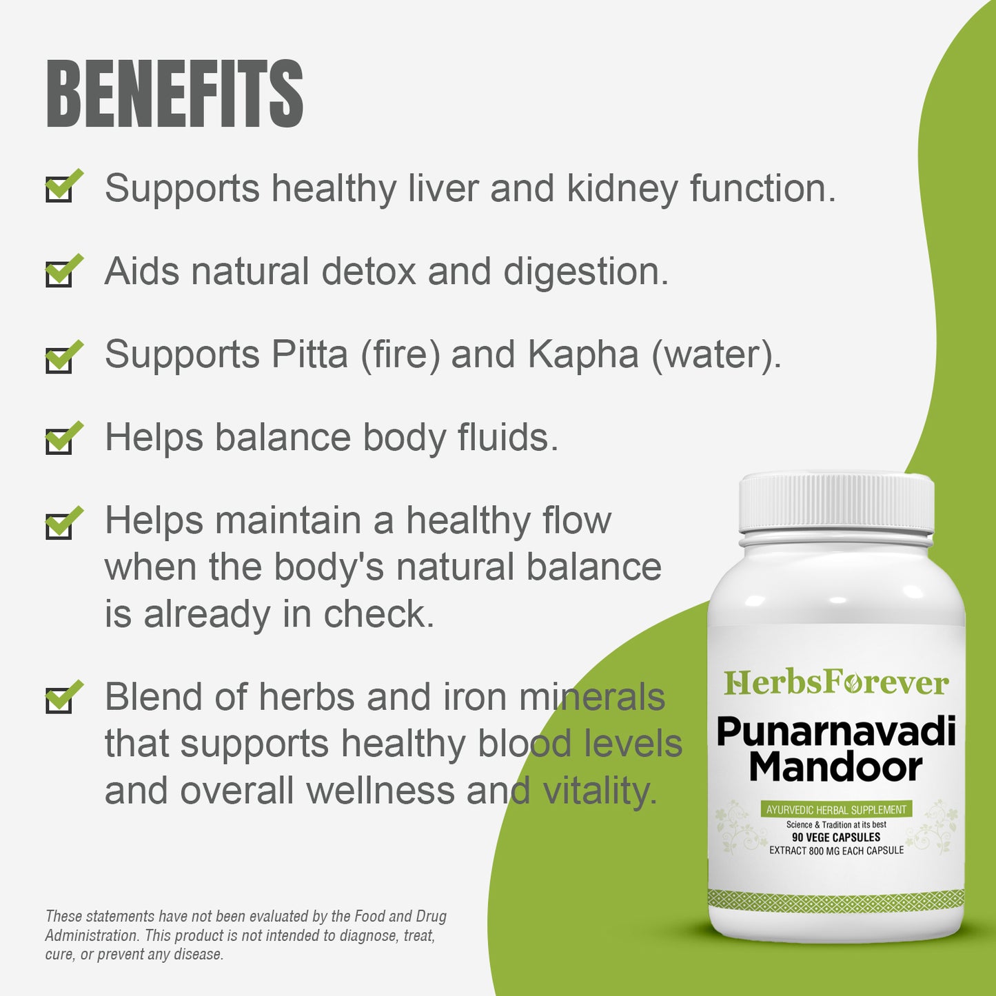 Punarnavadi Mandoor - Ayurvedic Herbal Supplement - 90 Vege Capsules - 800 Mg Each