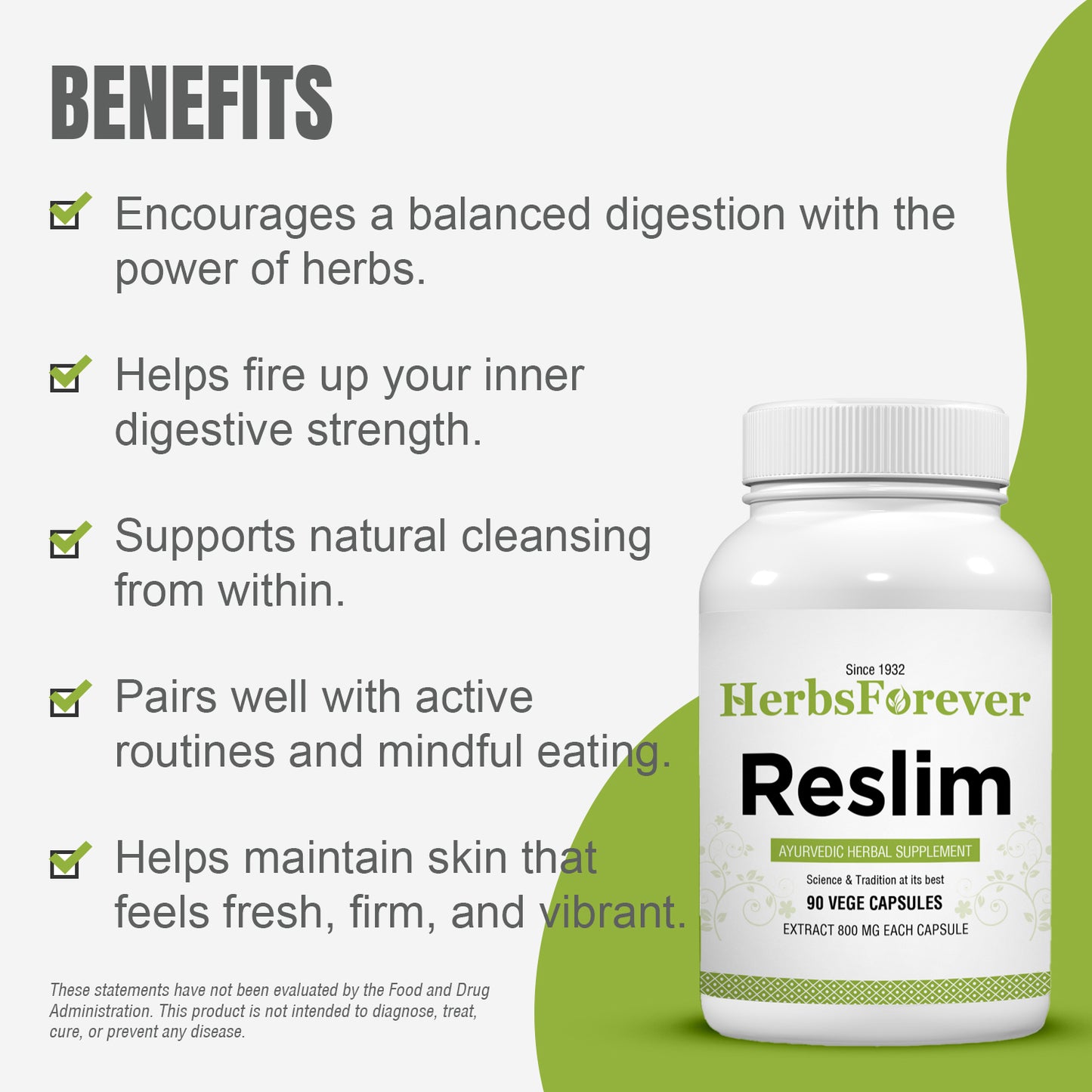Reslim Capsules - Ayurvedic Herbal Supplement (90 Vege Capsules – 800 Mg Each)