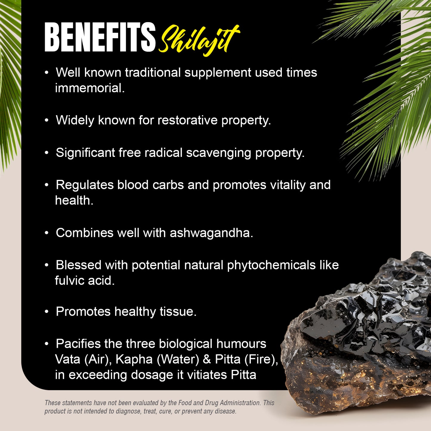 Shilajit Capsules – Mineral Pitch - 76.2% Fulvic Acid - Extract Ratio 10:1 - 60 Vege Capsules - 800 mg each
