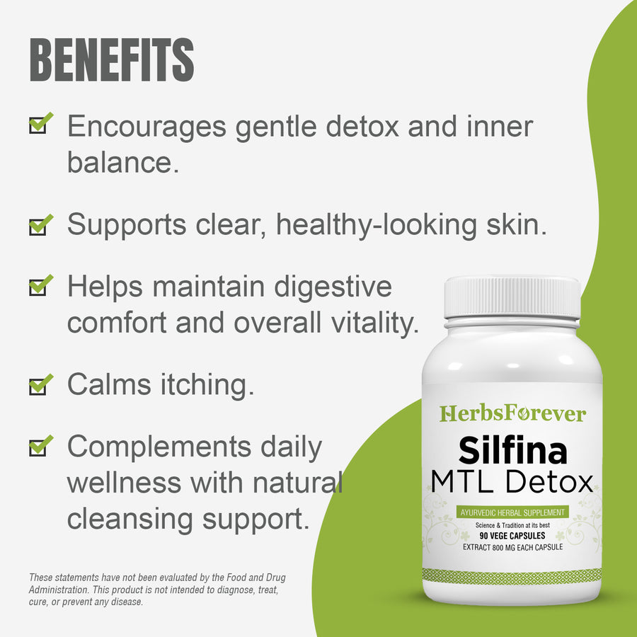 Silfina MTL Detox Capsules - Ayurvedic Herbal Supplement (90 Vege Capsules – 800 Mg Each)
