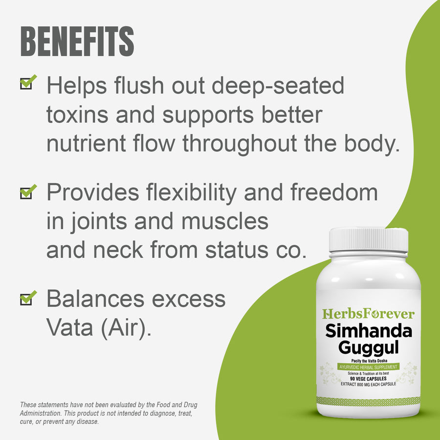 Simhanada Guggulu - Ayurvedic Herbal Supplement - 90 Vege Capsules - 800 Mg Each