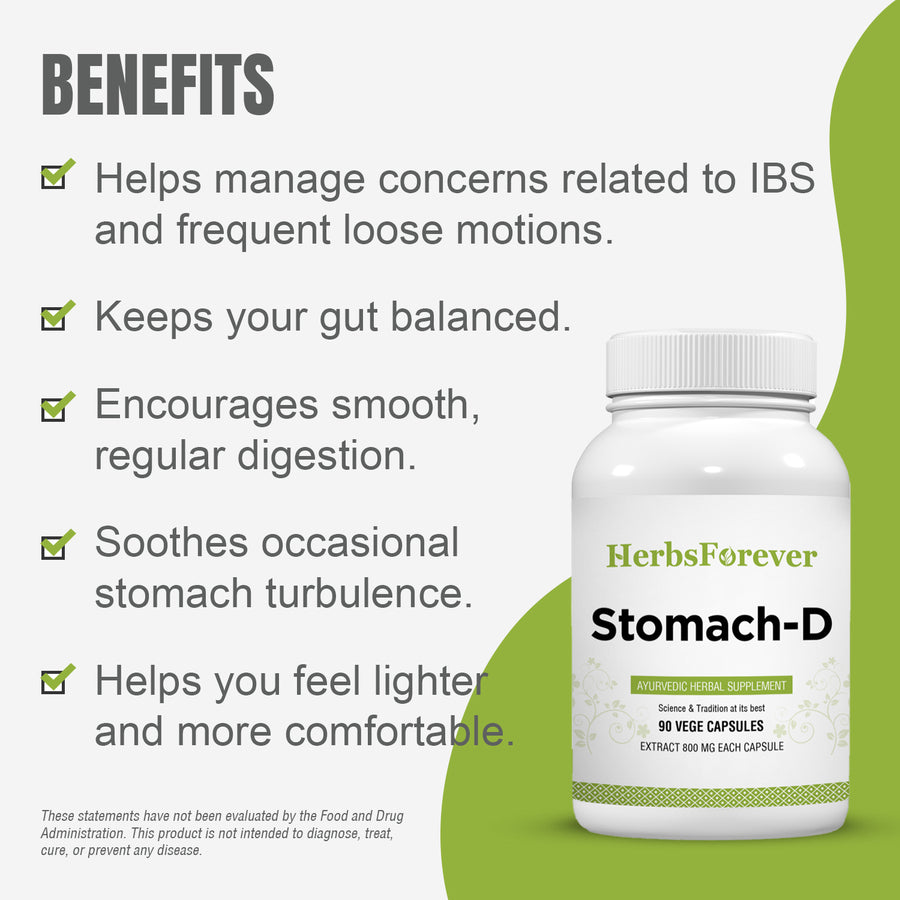 Stomach D Capsules - Ayurvedic Herbal Supplement (90 Vege Capsules – 800 Mg Each)