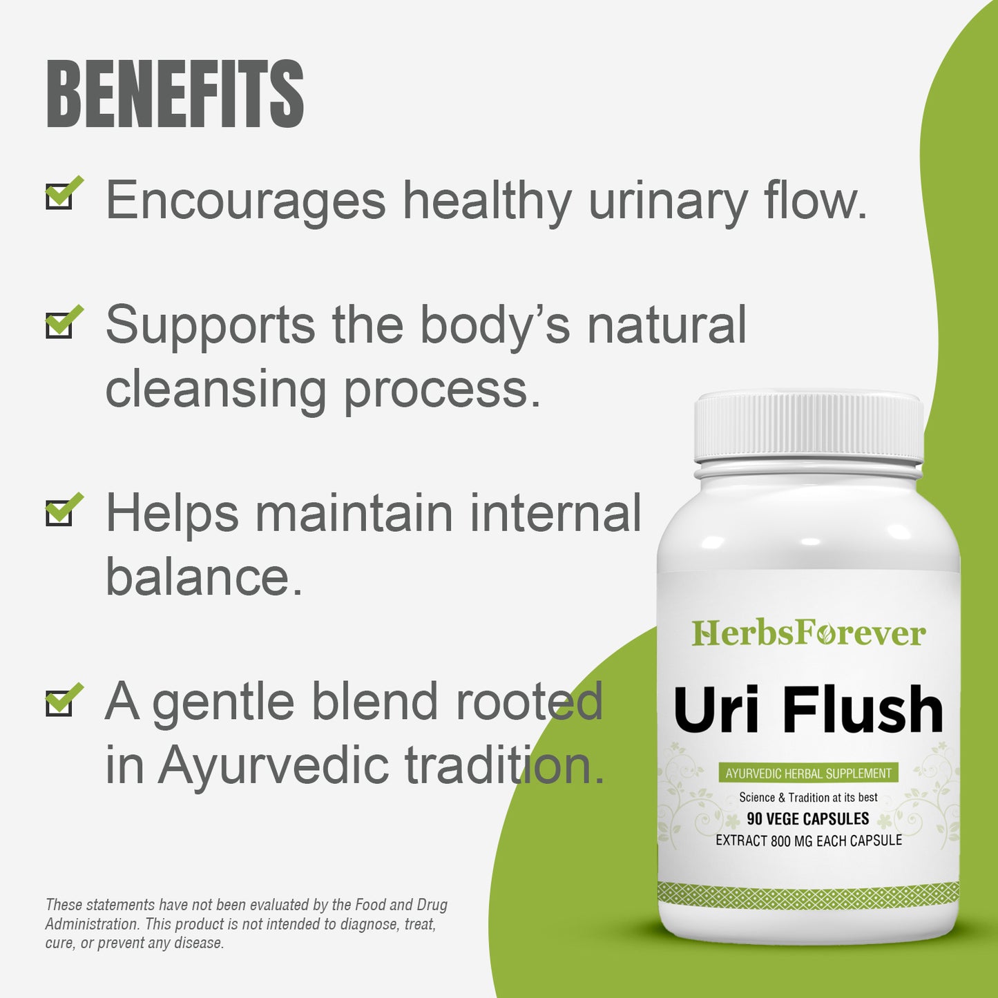 Uri Flush Capsules - Ayurvedic Herbal Supplement – 90 Vege Capsules – 800 Mg Each