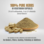 Ashwagandha Capsules – Withania Somnifera - 2% TO 5% Withanoloids, 1% To 1.5 % Alkaloids - Extract Ratio 8:1 -  60 Vege Capsules - 800 mg each