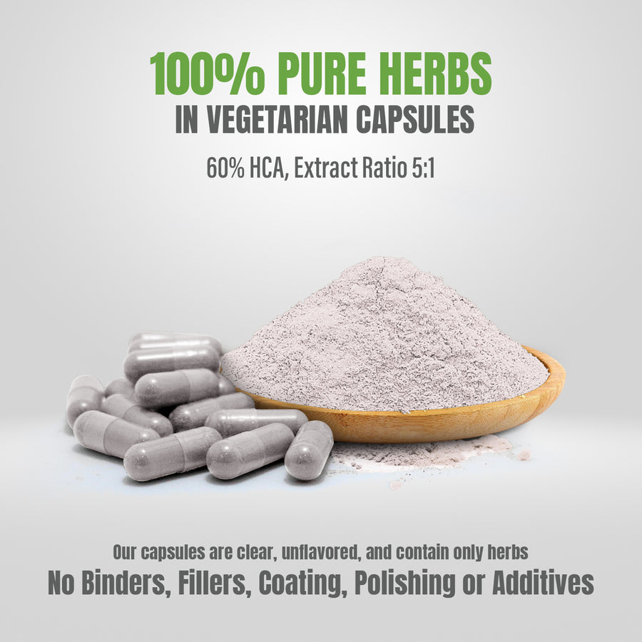 Garcinia Capsules - Garcinia cambogia - 60% HCA - Extract Ratio 5:1 - 90 Vege Capsules - 650 mg each