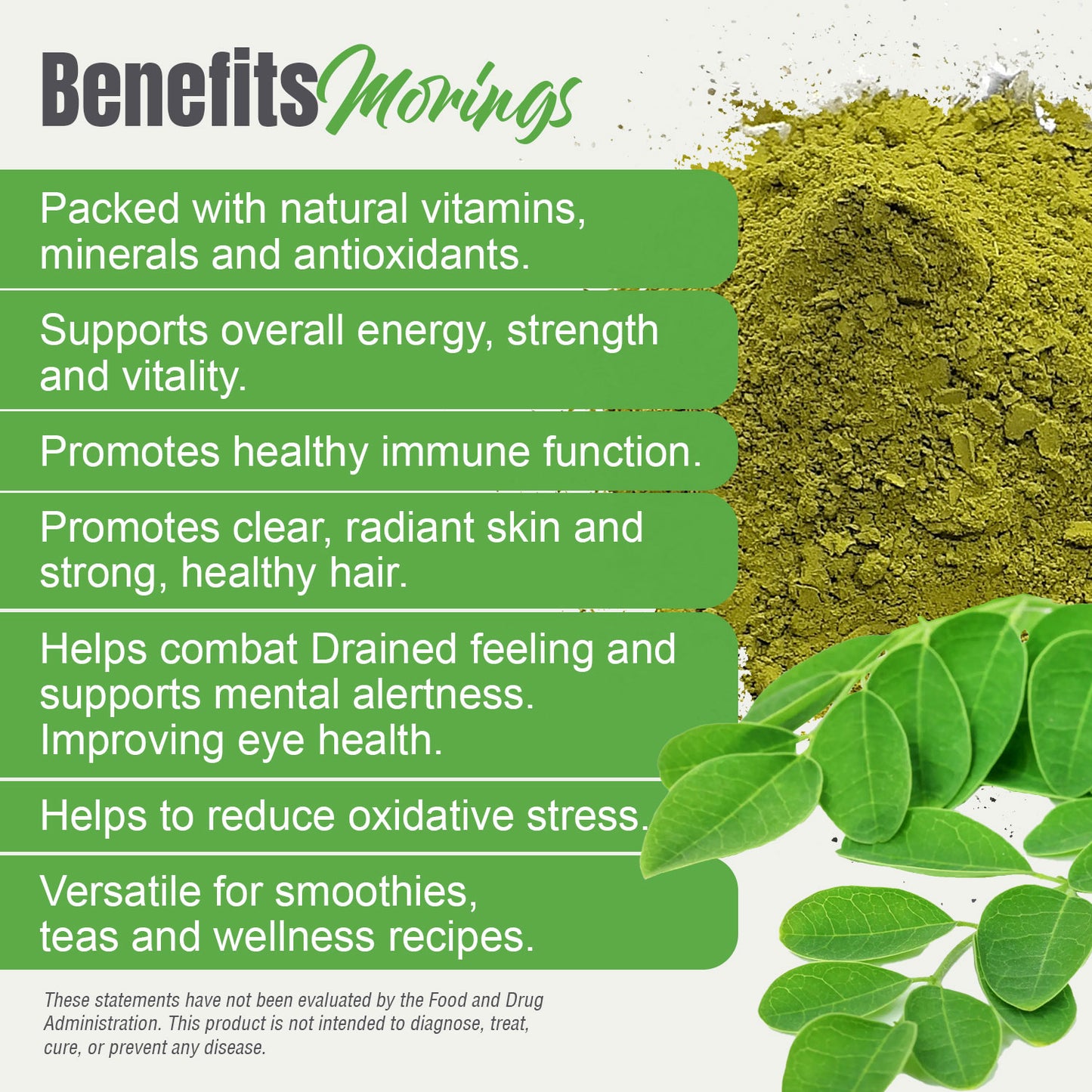 Moringa Powder (Moringa Oleifera) - Non GMO - Vegan - (230 Gms - ½ LBS)