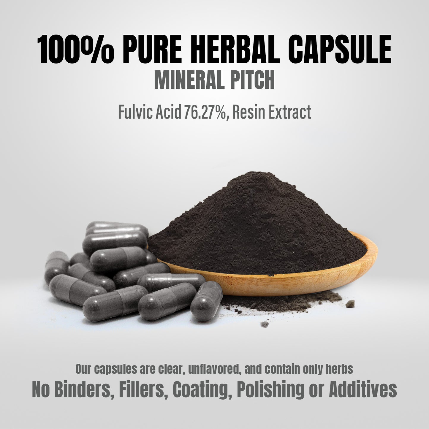Shilajit Capsules – Mineral Pitch - 76.2% Fulvic Acid - Extract Ratio 10:1 - 60 Vege Capsules - 800 mg each