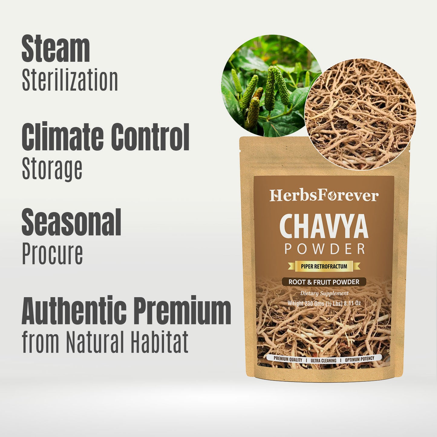 Chavya Powder (Piper Retrofractum) - Non GMO - Vegan - (230 Gms-1/2LBS)