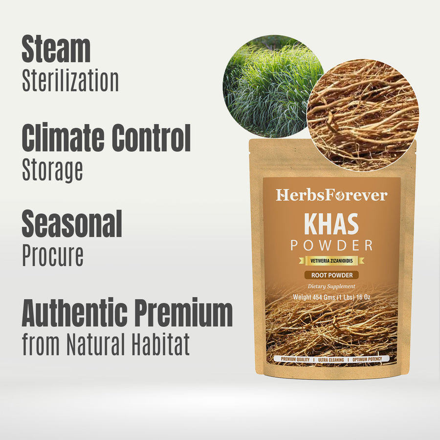 Khas Powder – Vetiveria Zizanioides - Non GMO - Vegan - (454 Gms - 1LBS)