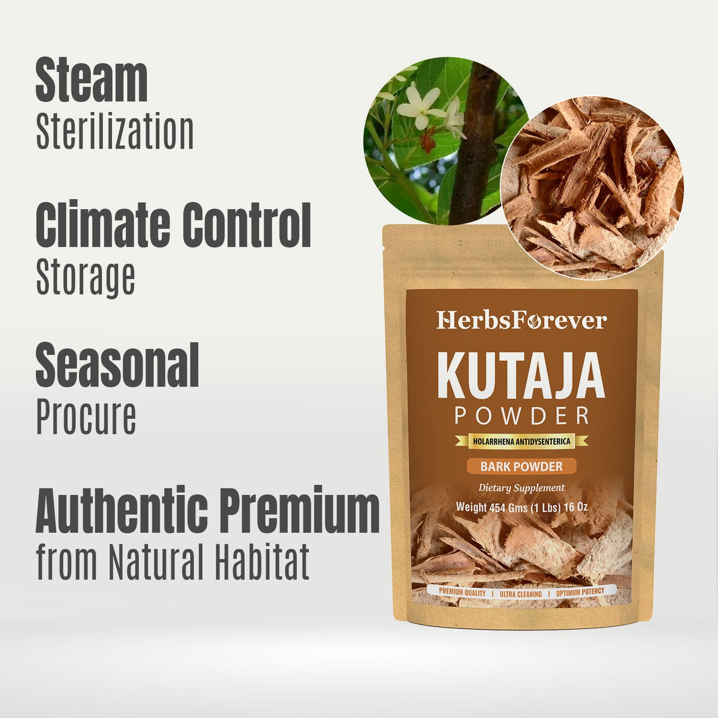 Kutaja Powder (Holarrhena Antidysenterica) - Non GMO - Vegan - (454 Gms - 1LBS)