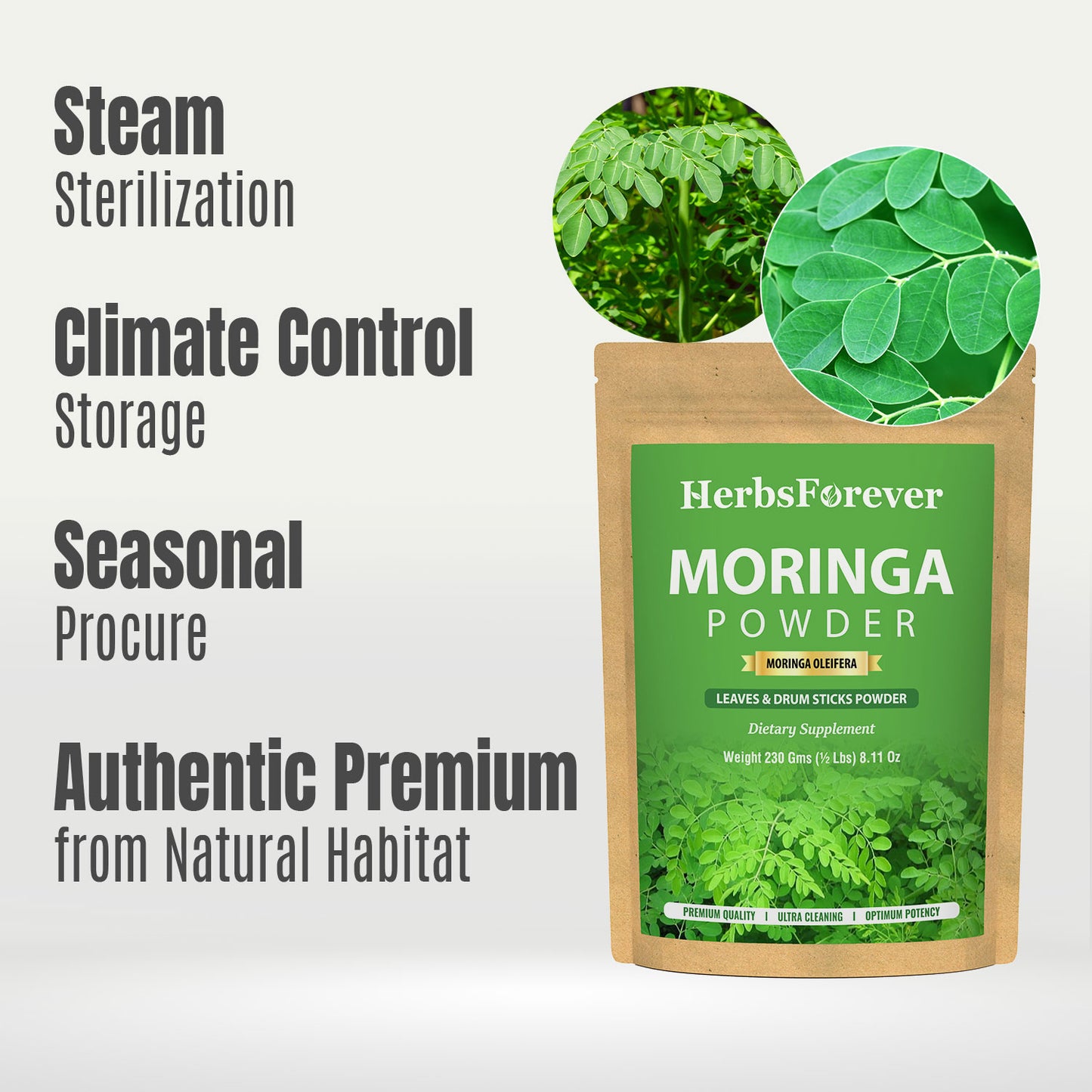 Moringa Powder (Moringa Oleifera) - Non GMO - Vegan - (230 Gms - ½ LBS)