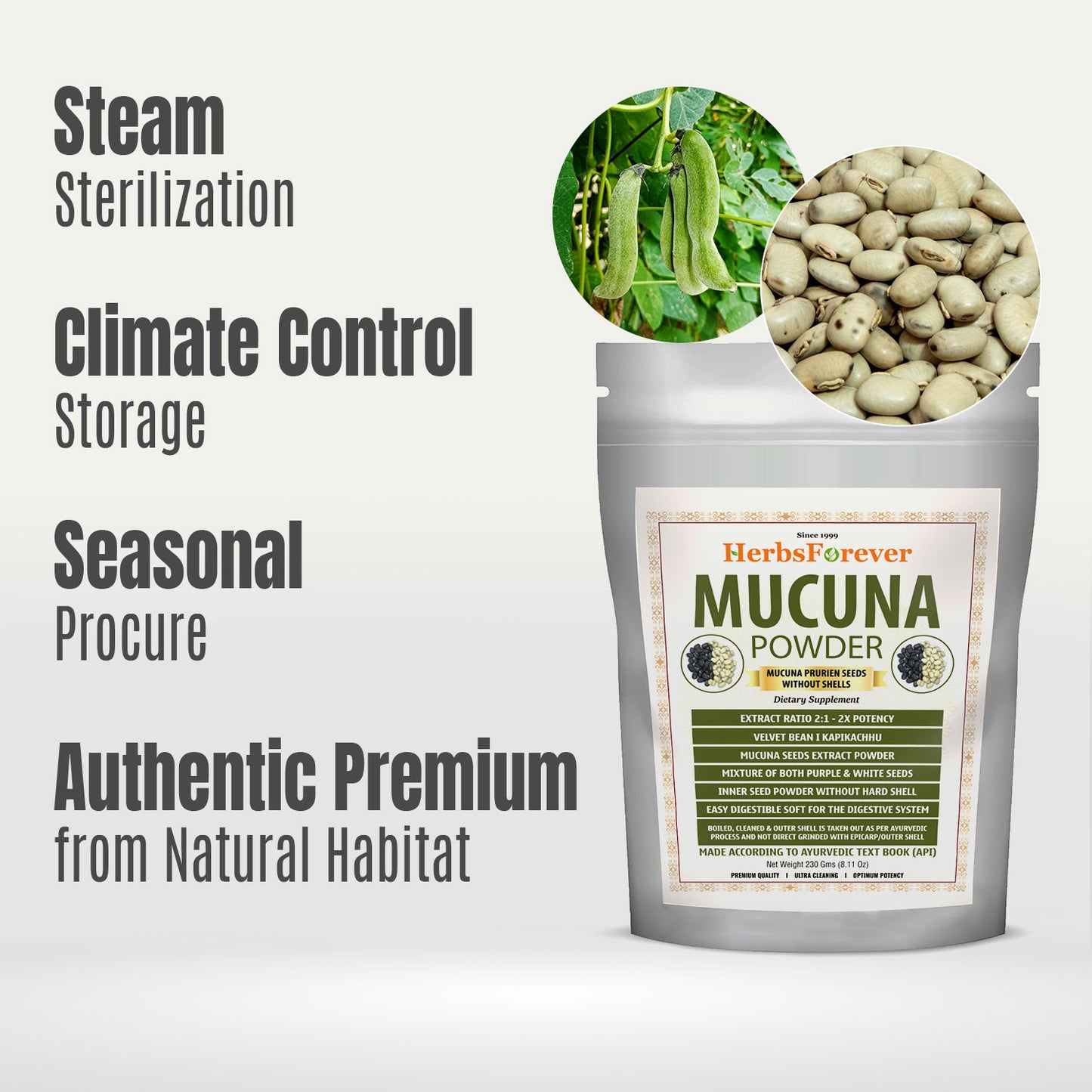 Mucuna Powder (Mucuna Pruriens) - Non GMO - Vegan - (230 Gms - ½ LBS )