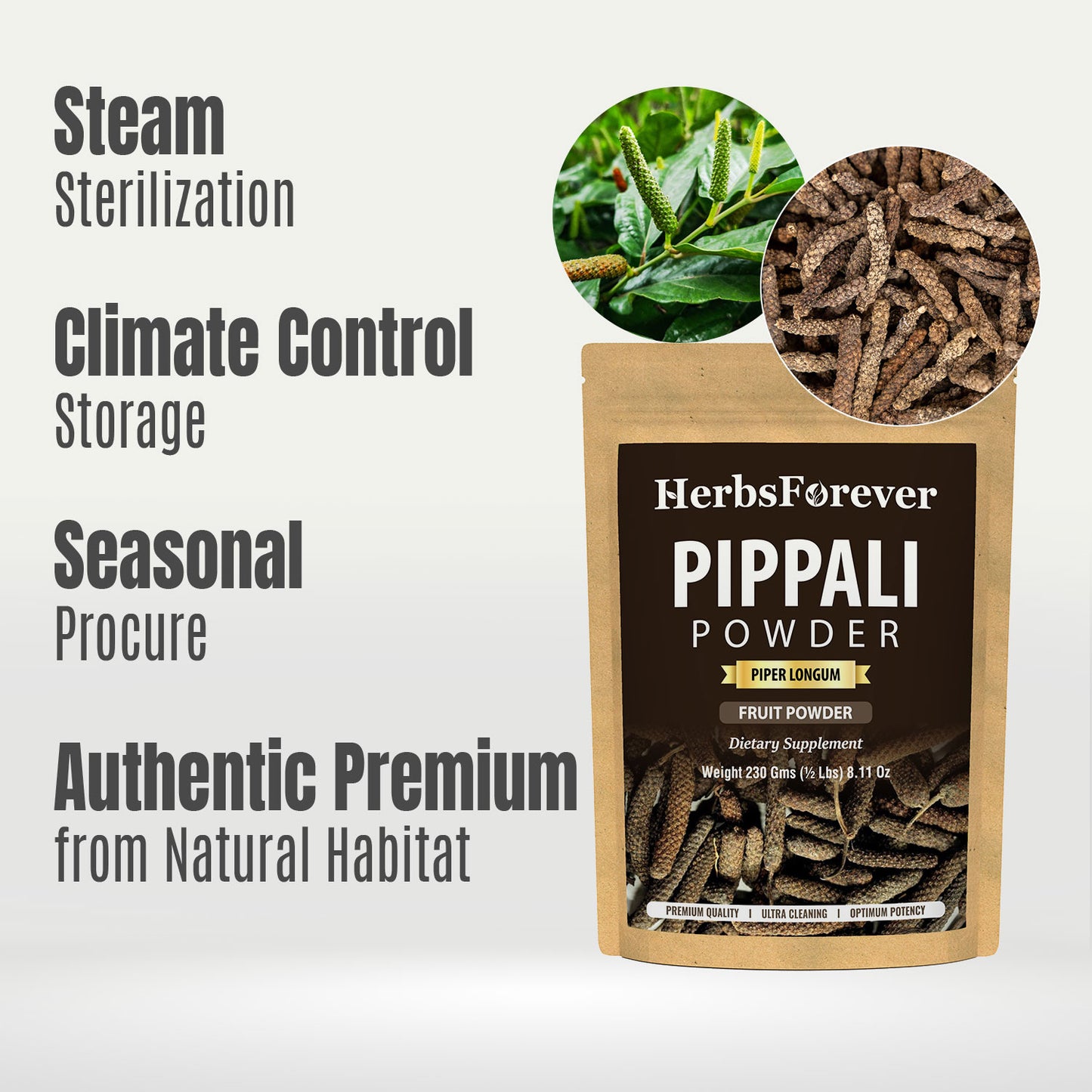 Pippali Powder (Piper Longum) - Non GMO - Vegan - (230 Gms- ½ LBS)