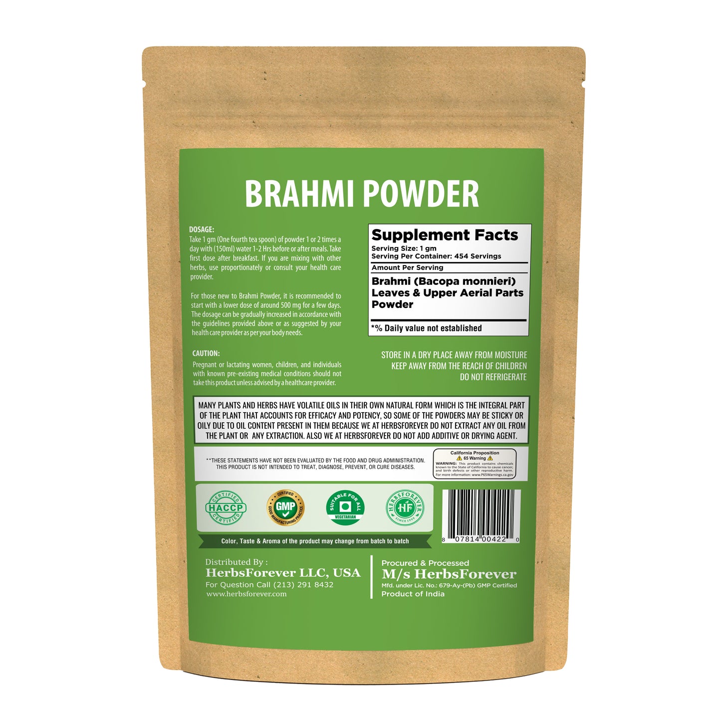 Brahmi Powder  (Bacopa Monnieri) – Non GMO – Vegan – (454 Gms – 1LBS)