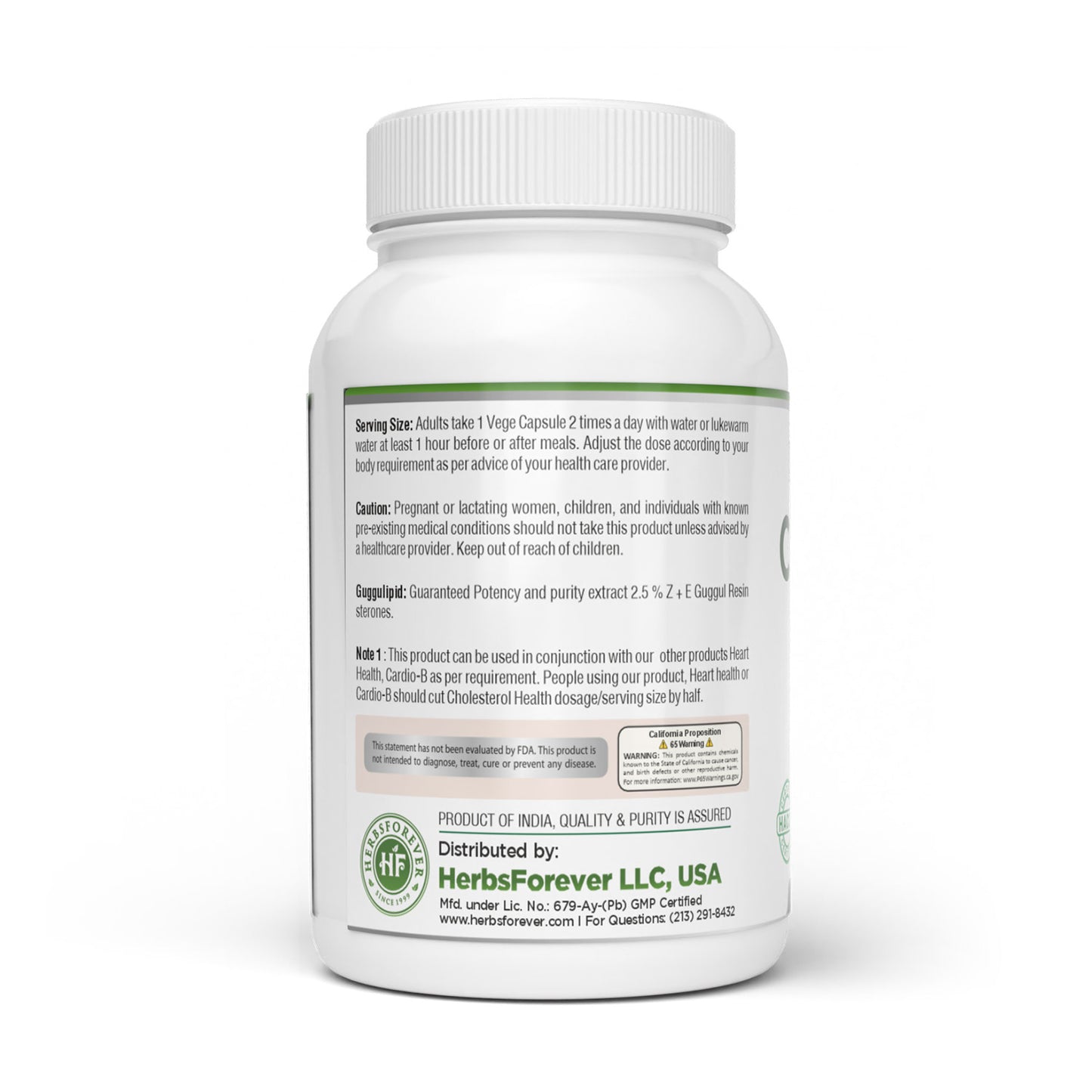 Cholesterol Health - Ayurvedic Herbal Supplement – 90 Vege Capsules – 800 Mg Each