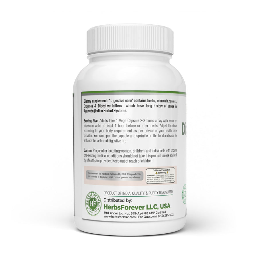Digestive Care Capsules - Ayurvedic Herbal Supplement – 90 Vege Capsules – 800 Mg Each