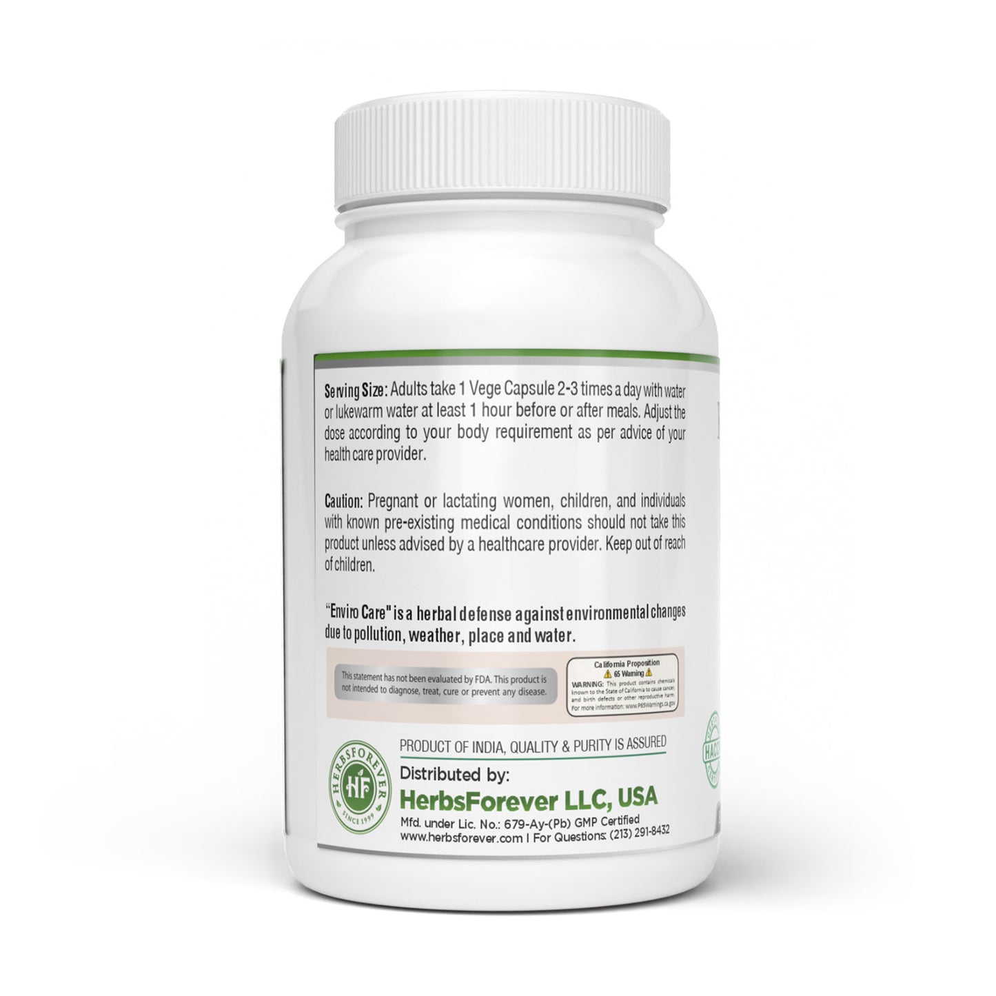Enviro Care Capsules - Ayurvedic Herbal Supplement – 90 Vege Capsules – 800 Mg Each