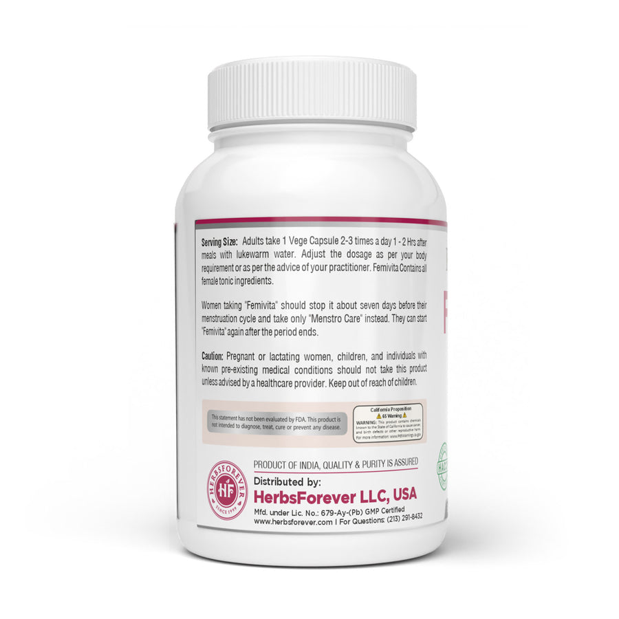 Femivita Capsules - Ayurvedic Herbal Supplement – 90 Vege Capsules – 800 Mg Each