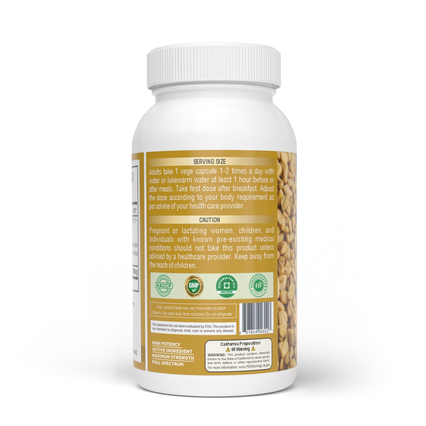 Fenugreek Capsules (Trigonellafoenum Graecum) - 20% Saponins - Extract Ratio 10:1 - 60 Vege Capsules - 800 mg each