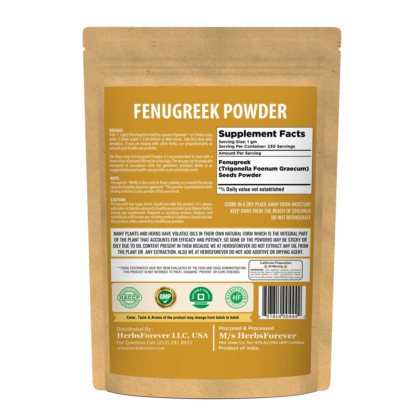Fenugreek Powder (Trigonella Foenum Graecum) - Non GMO  - Vegan - (230 Gms - ½ LBS)