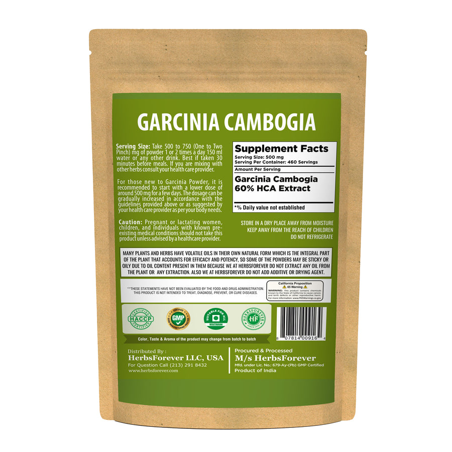 Garcinia Cambogia Powder (Garcinia Cambogia) - Non GMO - Vegan - 230 Gms - ½ LBS