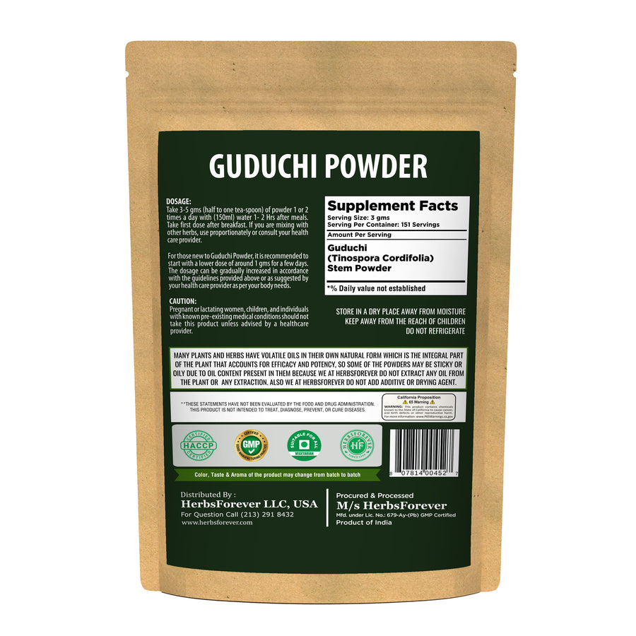 Guduchi Powder – (Tinospora Cordifolia) – Non GMO - Vegan - 454Gms - 1LBS