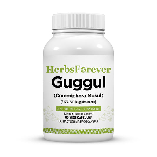 Guggul Resin Capsules – Commiphora Wightii - 2.5% Z+E - Extract Ratio 5:1 - 90 Vege Capsules - 800 mg each