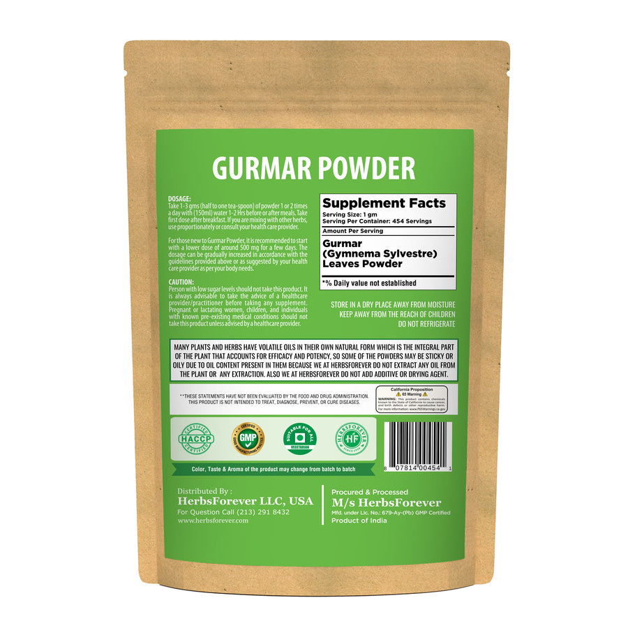 Gurmar Powder (Gymnema Sylvestre) – Non GMO – Vegan – (454 Gms – 1LBS)