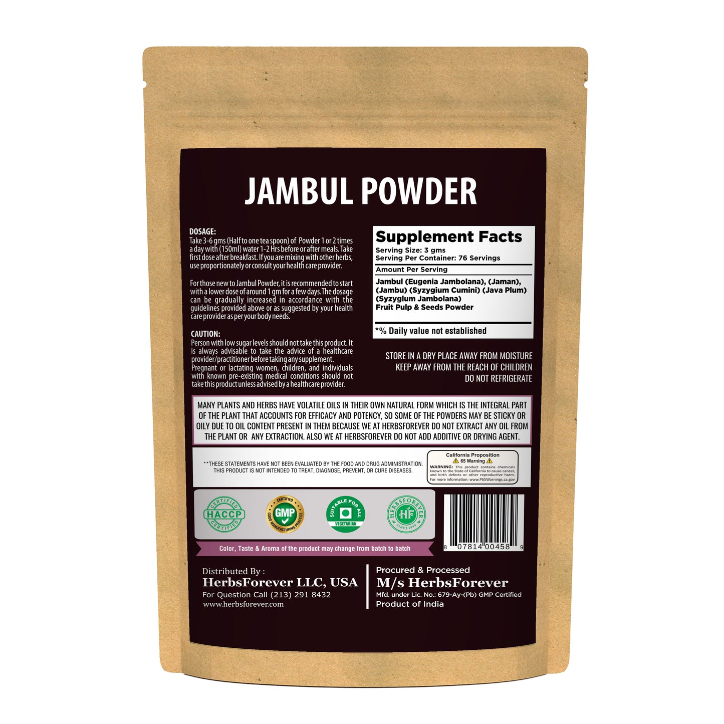 Jambul Powder - (Eugenia jambolana) - Non GMO - Vegan - (230Gms - ½ LBS)