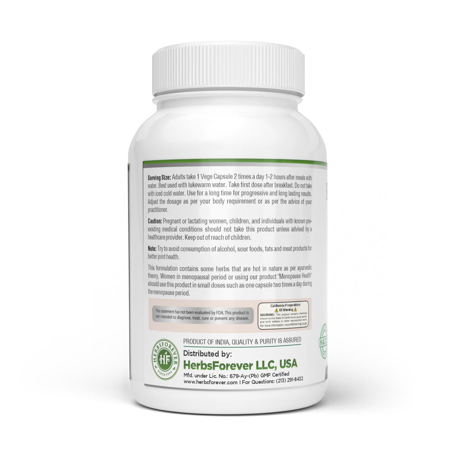 Joint Health Capsules - Ayurvedic Herbal Supplement - 90 Vege Capsules, 800 mg each