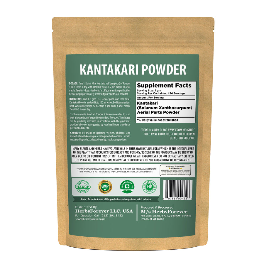 Kantakari Powder (Solanum xanthocarpum ) - Non GMO - Vegan - (454 Gms - 1LBS)