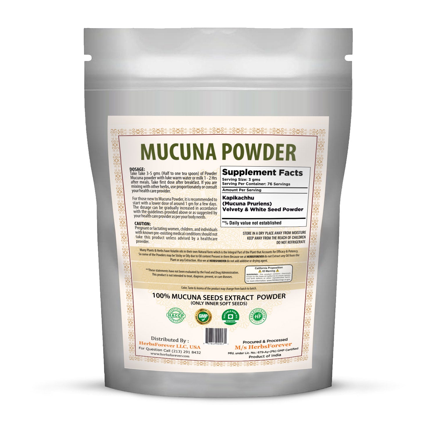 Mucuna Powder (Mucuna Pruriens) - Non GMO - Vegan - (230 Gms - ½ LBS ...