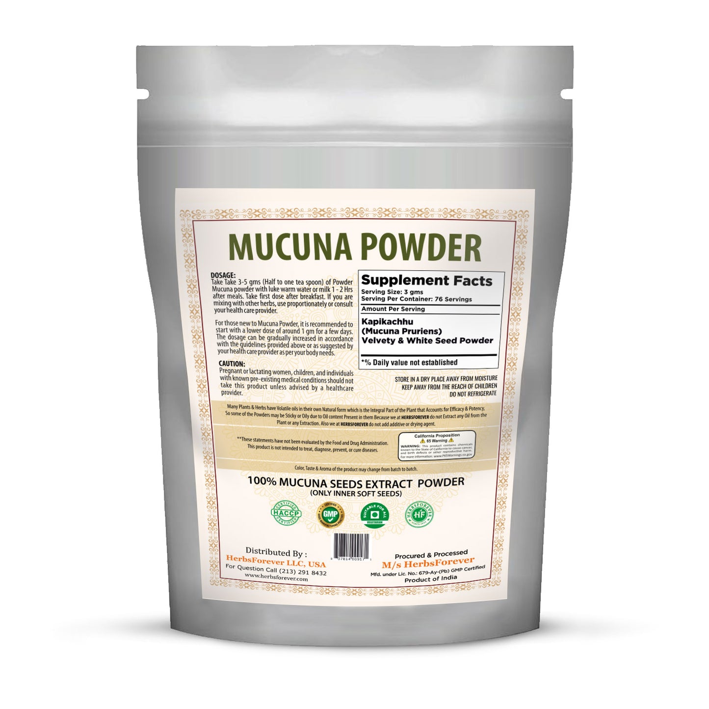 Mucuna Powder (Mucuna Pruriens) - Non GMO - Vegan - (230 Gms - ½ LBS )