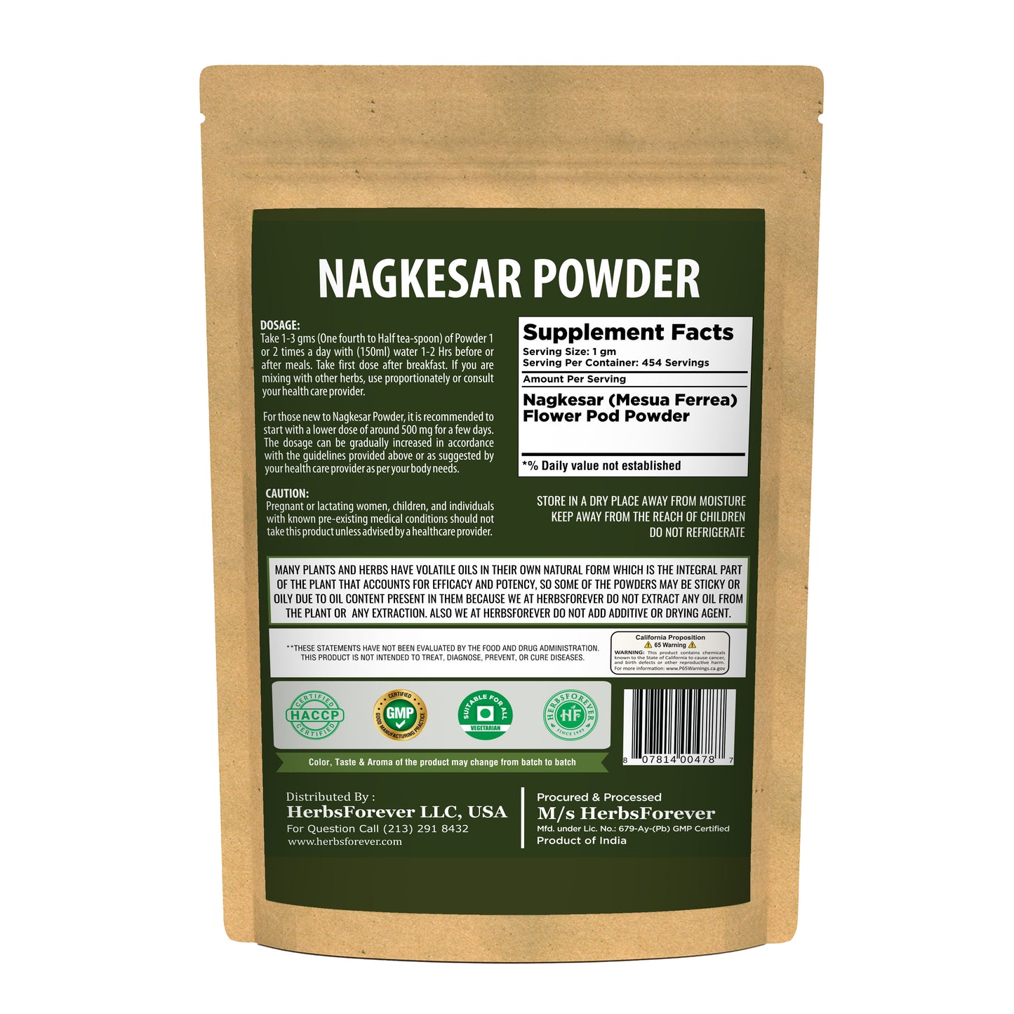 Nagkesar Powder (Mesua Ferrea) - Non GMO - Vegan - 454 Gms - 1LBS
