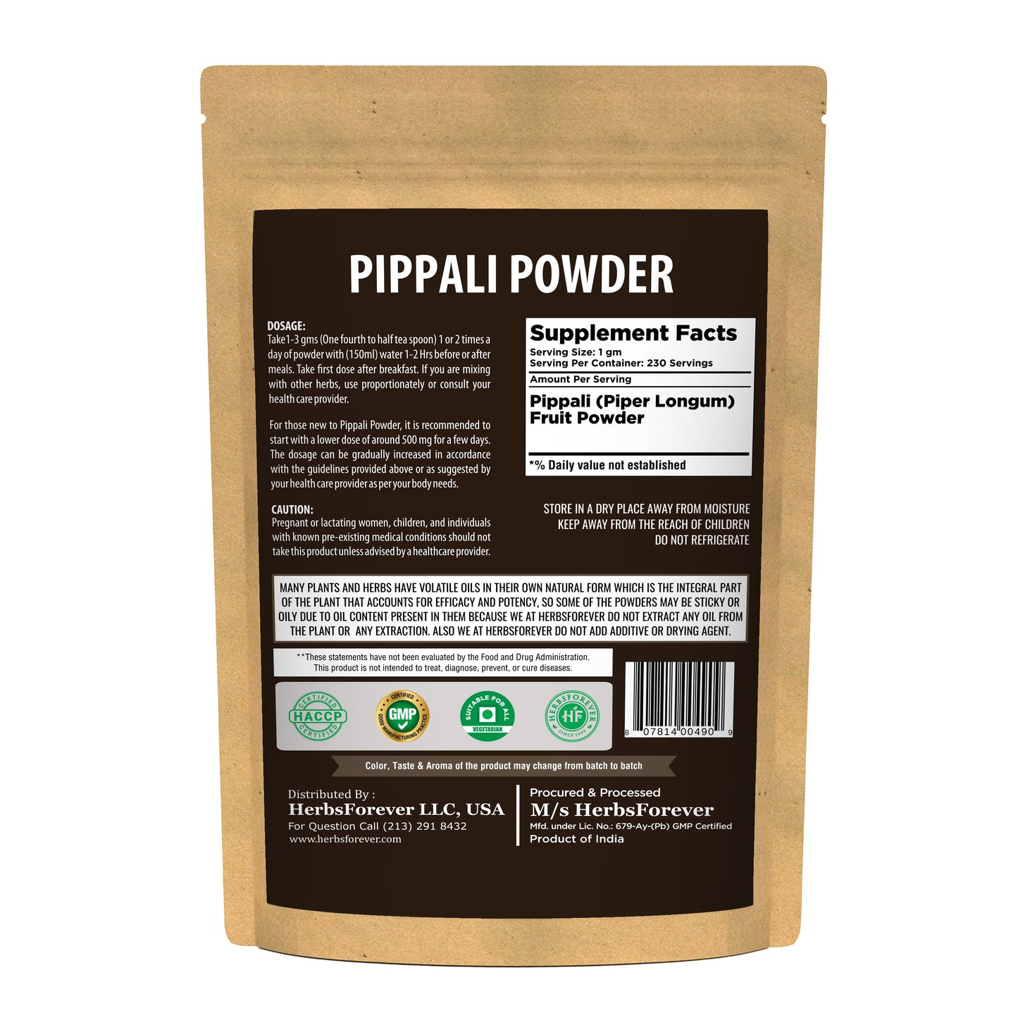 Pippali Powder (Piper Longum) - Non GMO - Vegan - (230 Gms- ½ LBS)