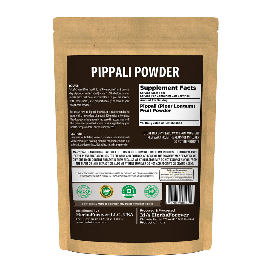 Pippali Powder (Piper Longum) - Non GMO - Vegan - (230 Gms- ½ LBS)